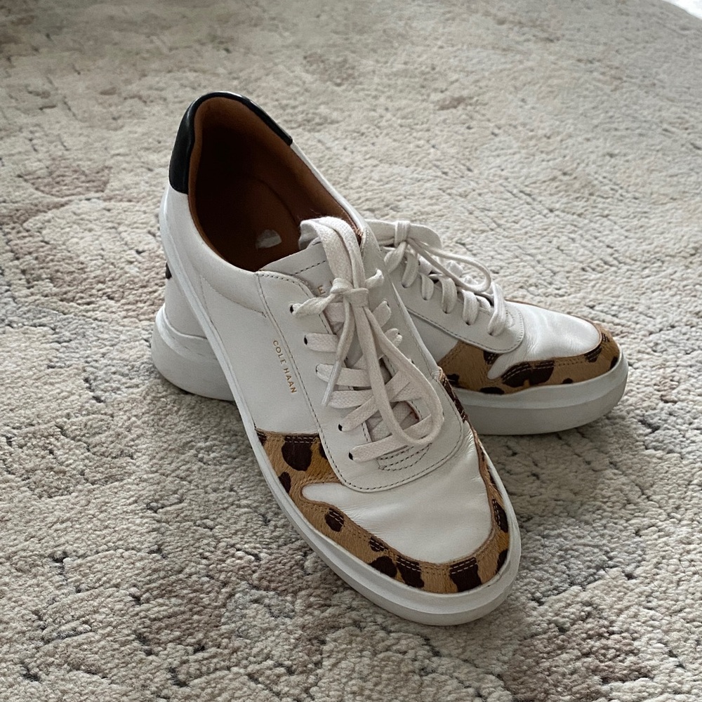 Cole Haan White and Animal Print Sneakers